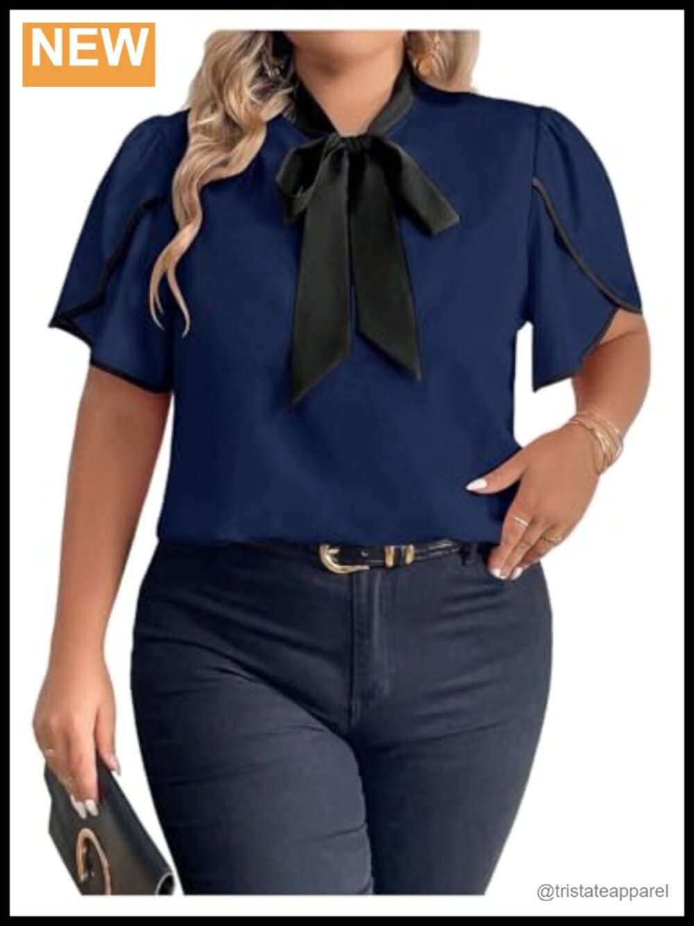 Women's Plus Size Office Blouse with Bow Tie Neck Short Sleeve